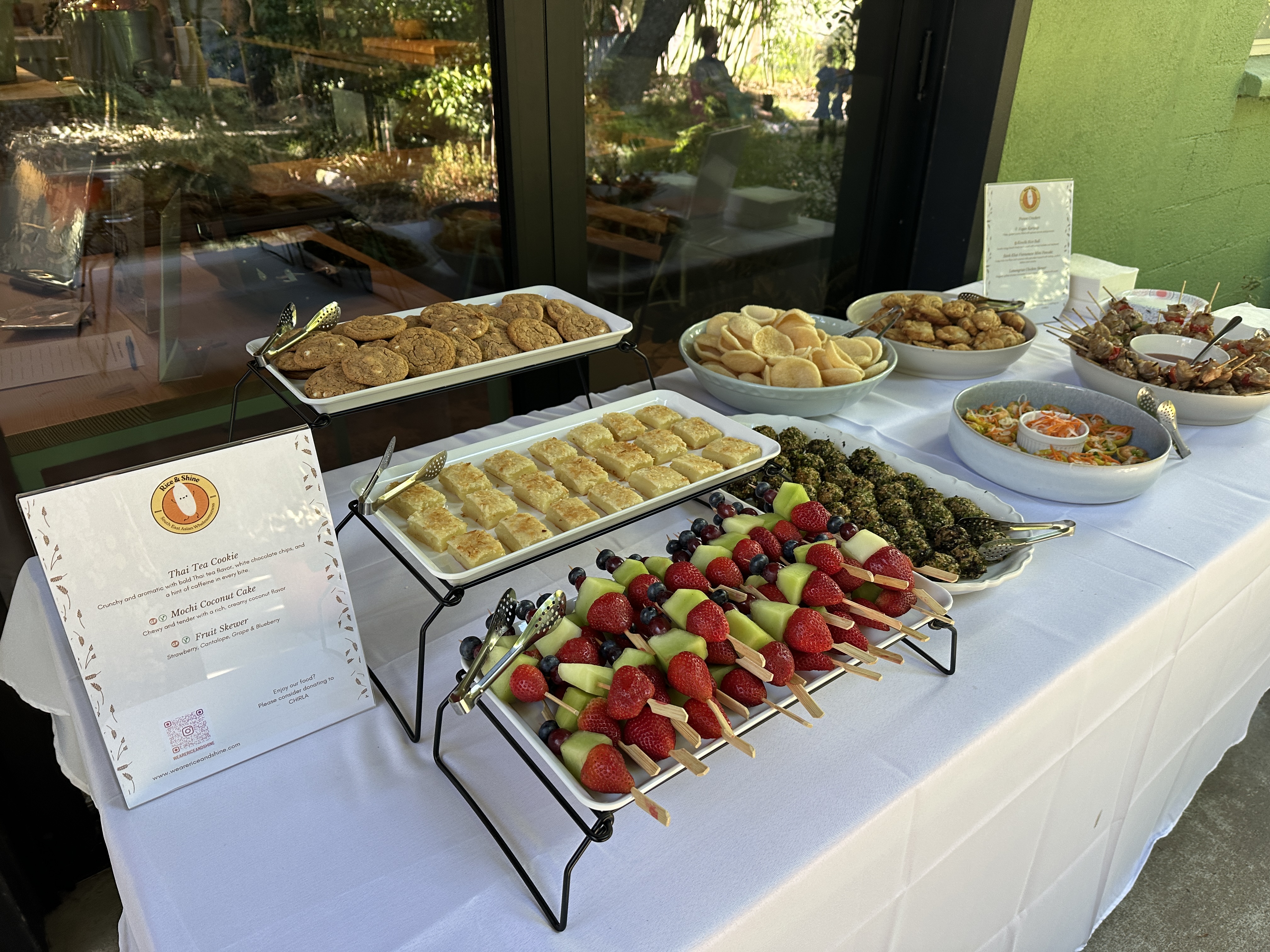 Grazing Style - Platters with finger foods, fruit kabobs, and bite-sized treats